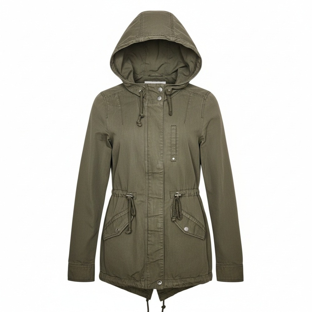 H&M DIVIDED Khaki Green Hooded Utility‎ Anorak Jacket Women Size 4